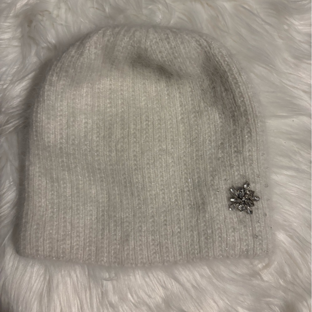 Chic White Knit Beanie with Crystal Detail